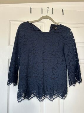 Banana Republic Navy Floral Lace 3/4 Sleeve Top